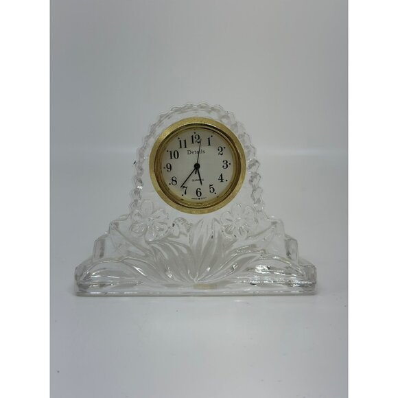 VTG Details Clear Glass MINI Clock Gold Trim Quartz Floral 2.75" NOT WORKING MCM - Picture 1 of 5
